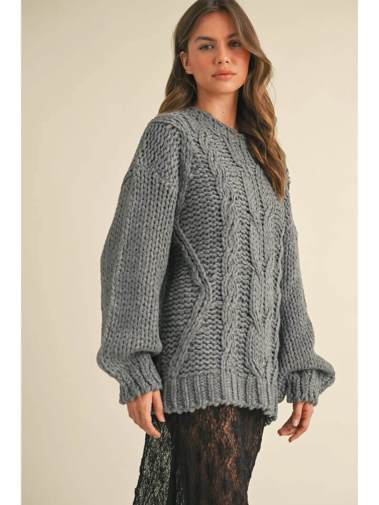 CHUNKY CABLE KNIT OVERSIZED SWEATER TOP