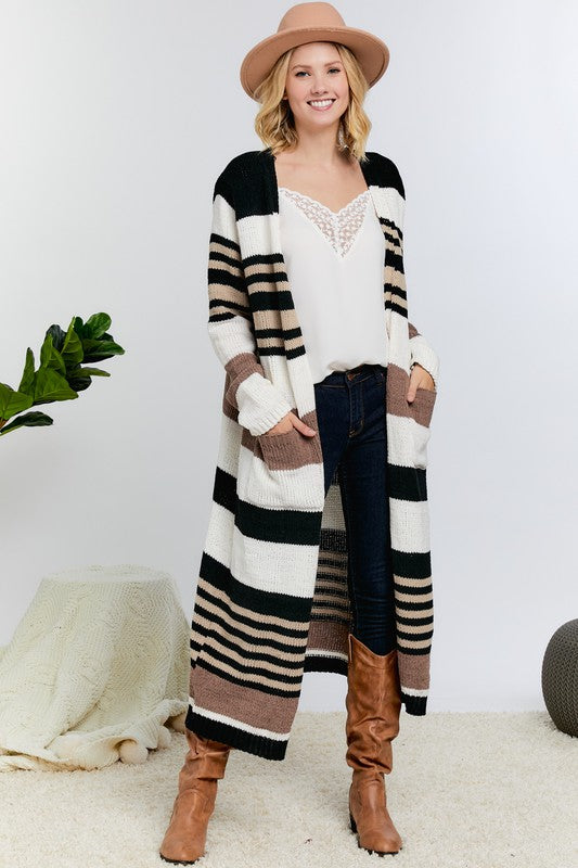 COLORBLOCK STRIPED MAXI CARDIGAN