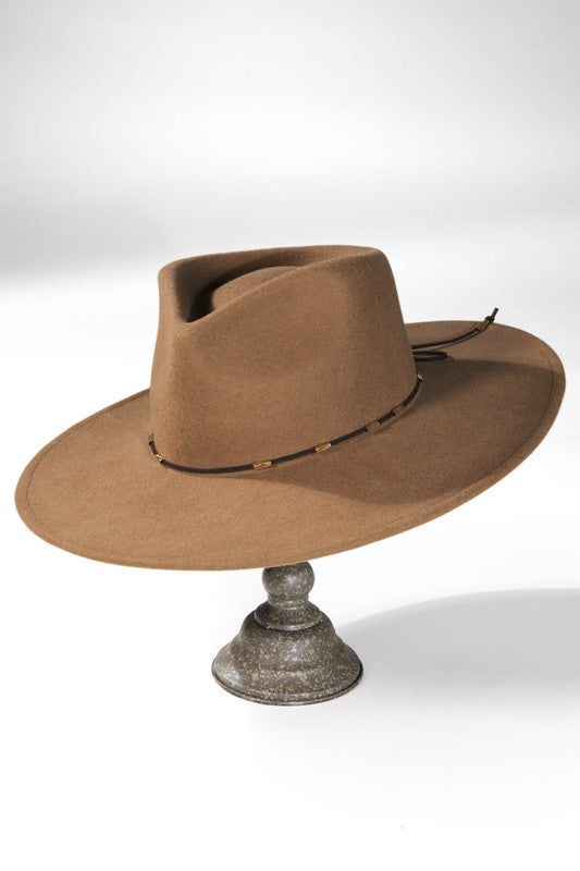 DELICATE TRIM WOOL PANAMA HAT  - PECAN