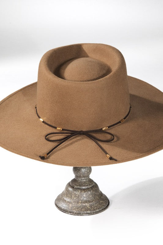 DELICATE TRIM WOOL PANAMA HAT  - PECAN