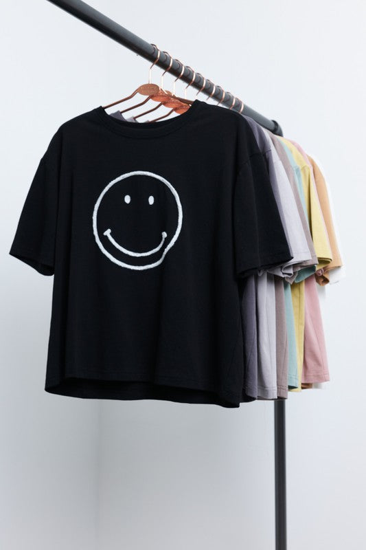 EMBROIDERED SMILEY TEE - NEW COLOR