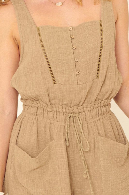 PROMESA | SLEEVELESS BUTTON DRAWSTRING ROMPER