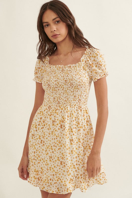 PROMESA | FLORAL PUFF SLEEVE MINI DRESS