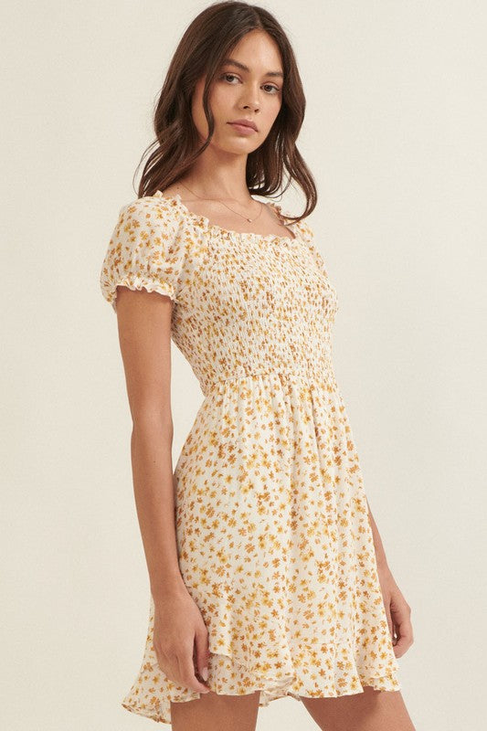 PROMESA | FLORAL PUFF SLEEVE MINI DRESS