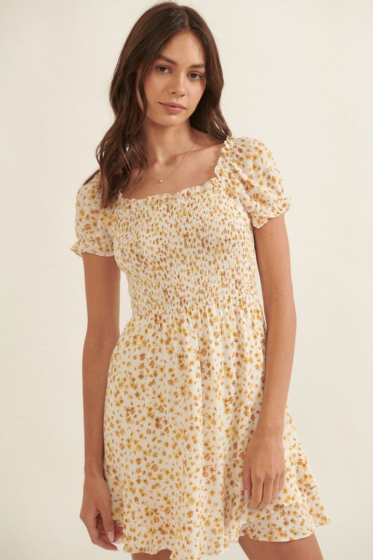 PROMESA | FLORAL PUFF SLEEVE MINI DRESS