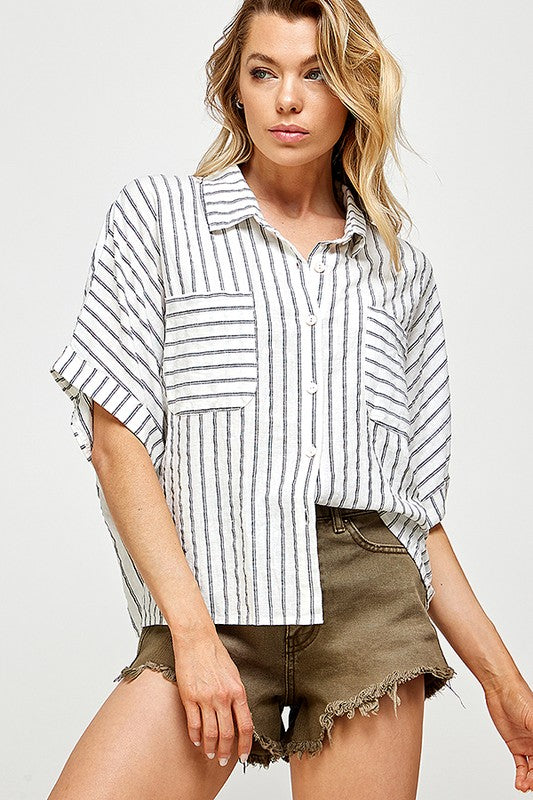 WASHED LINEN STRIP SHIRTS