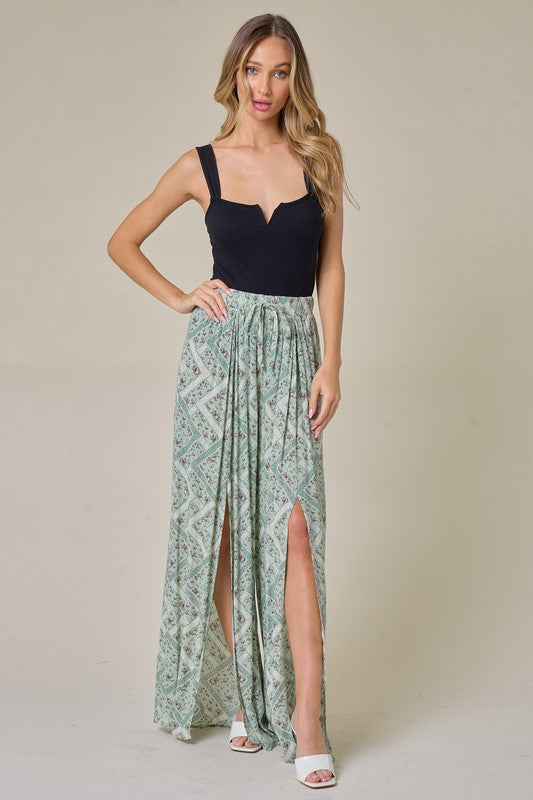 GAUZE PALAZZO PANTS WITH FRONT SLITS