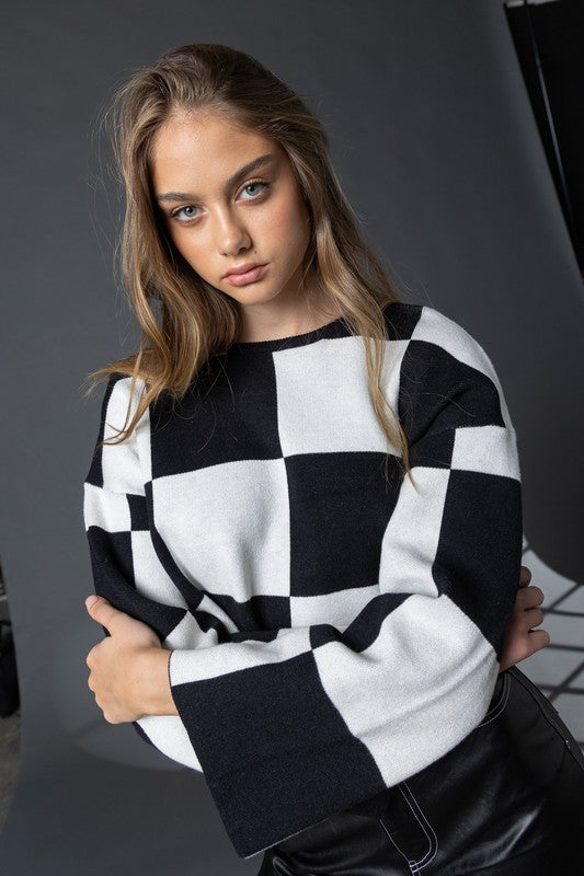 SARAH CHECKERED LONG SLEEVE TOP - NEW COLOR