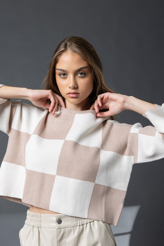 SARAH CHECKERED LONG SLEEVE TOP - RESTOCKED