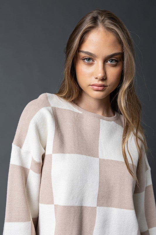 SARAH CHECKERED LONG SLEEVE TOP - RESTOCKED