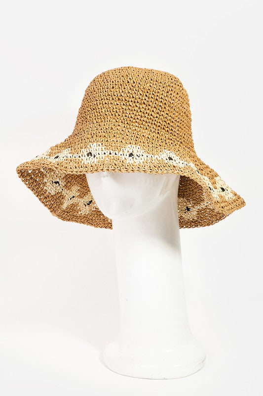 FLOWER BRIM STRAW BUCKET HAT