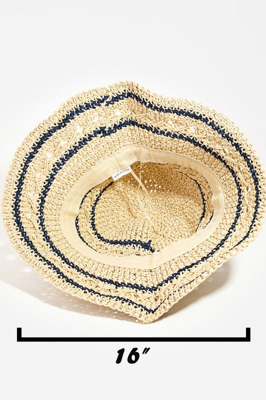 STRIPED KNITTED STRAW BUCKET HAT