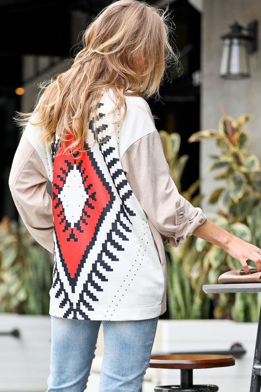 SUEDE TRIBAL PRINT SHACKET