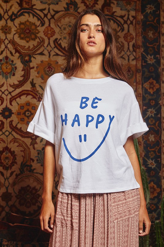 BE HAPPY GRAPHIC TOP