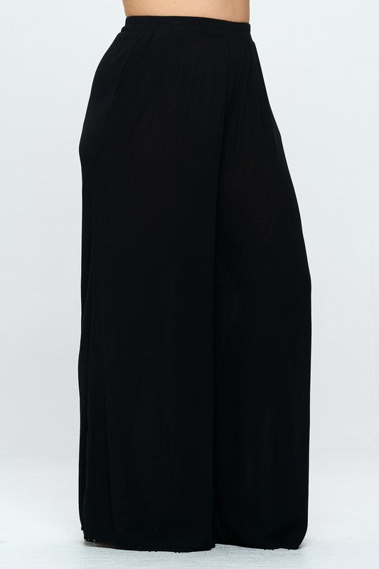 WASHED WOVEN WIDE LEG PANTS - 1X - 3X