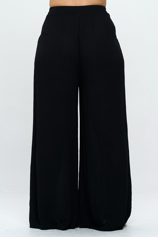 WASHED WOVEN WIDE LEG PANTS - 1X - 3X