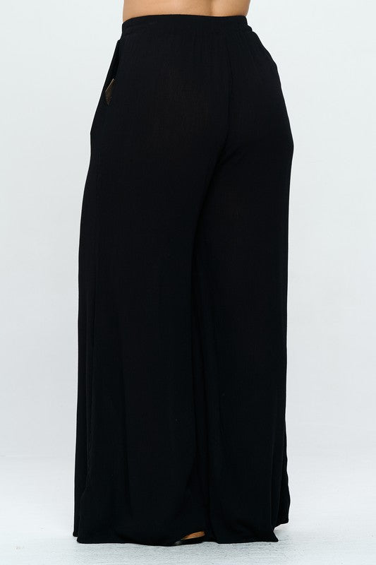 WASHED WOVEN WIDE LEG PANTS - 1X - 3X