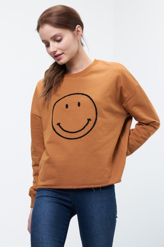 SMILEY FACE EMBROIDERED SWEATESHIRT