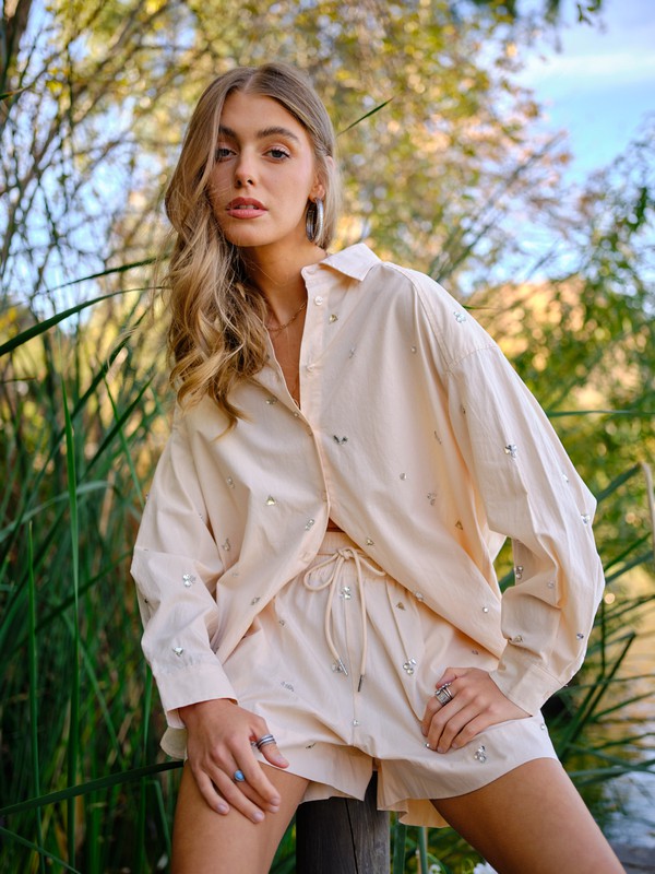 PREMIUM LINE | POPLIN GEM SHIRT BLOUSE AND SHORTS SET