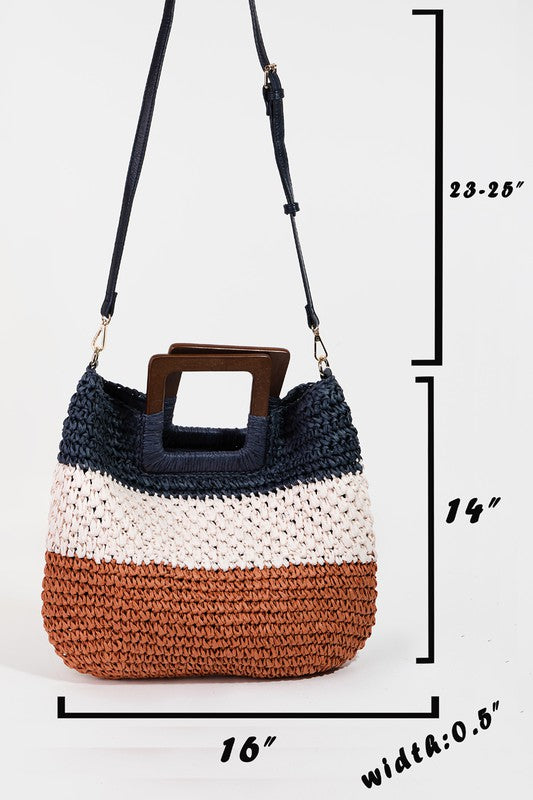 HANDMADE STRAW BRAIDED STRIPED TOTE BAG