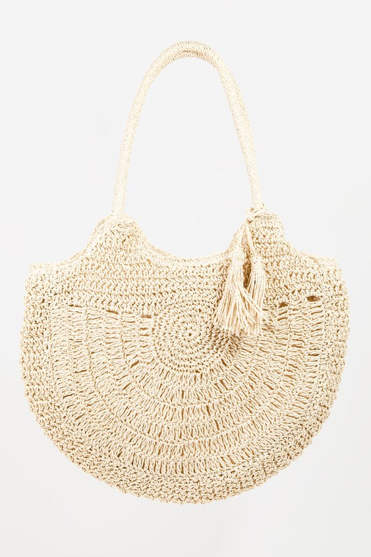 STRAW BRAIDED CIRCLE TOTE BAG