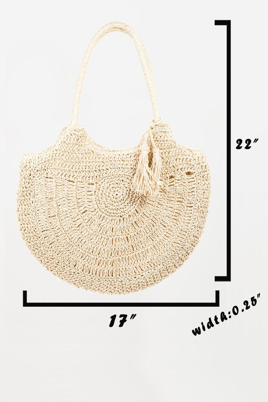 STRAW BRAIDED CIRCLE TOTE BAG