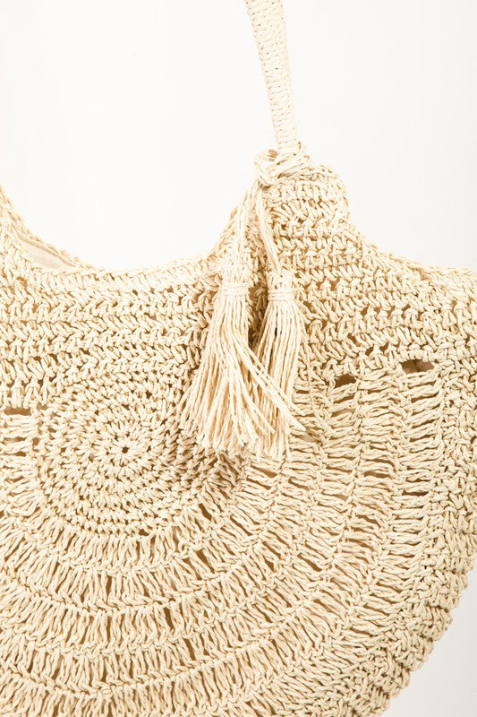 STRAW BRAIDED CIRCLE TOTE BAG