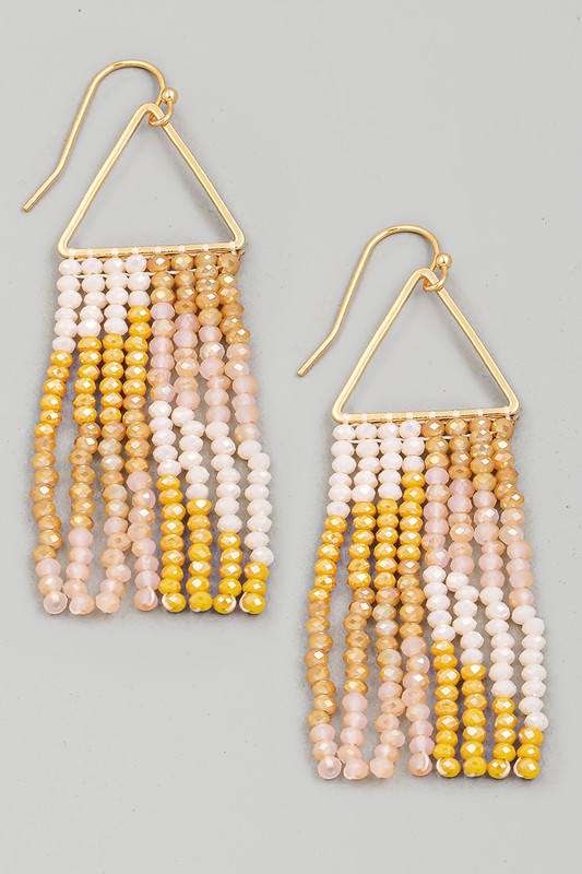 TRIANGLE CUTOUT BEADED FRINGE EARRINGS