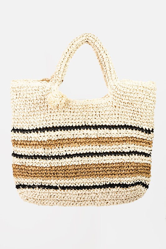 STRIPED STRAW TOTE BAG