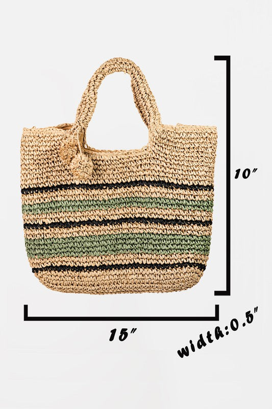 STRIPED STRAW TOTE BAG