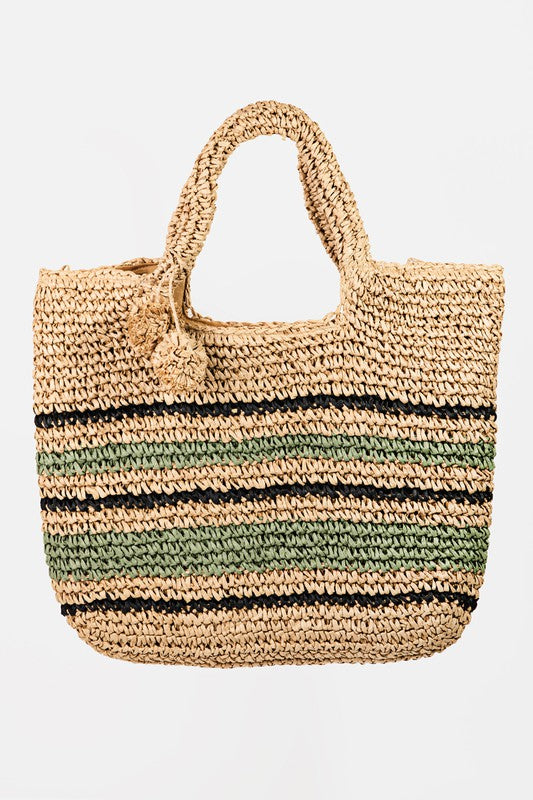 STRIPED STRAW TOTE BAG