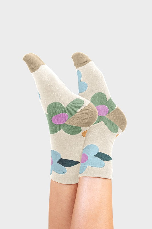 MULTI COLOR FLORAL PRINT SOCKS - CREAM