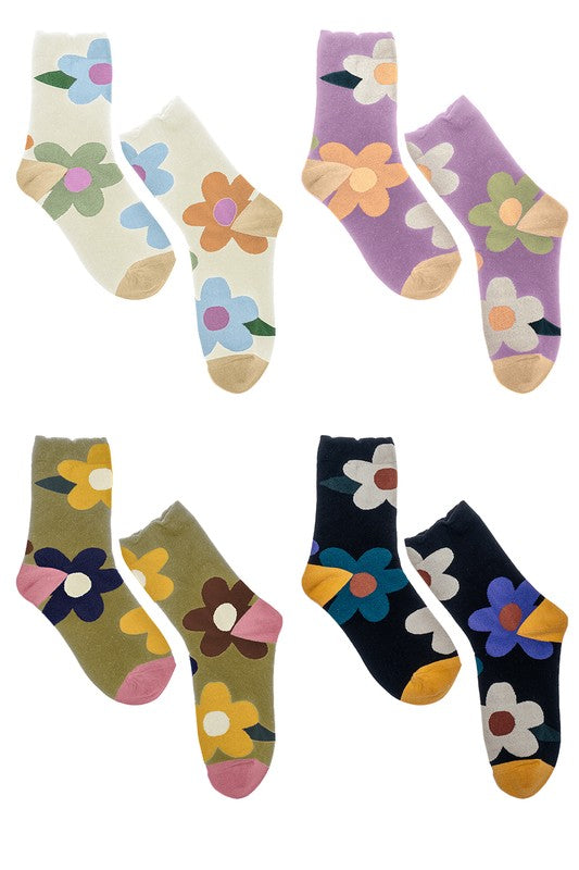 MULTI COLOR FLORAL PRINT SOCKS - OLIVE