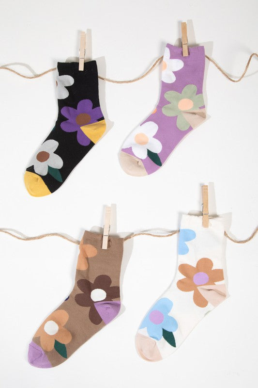 MULTI COLOR FLORAL PRINT SOCKS - MAUVE