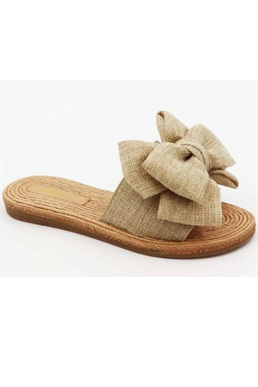 MAYA RAFFIA BOW SLIDE