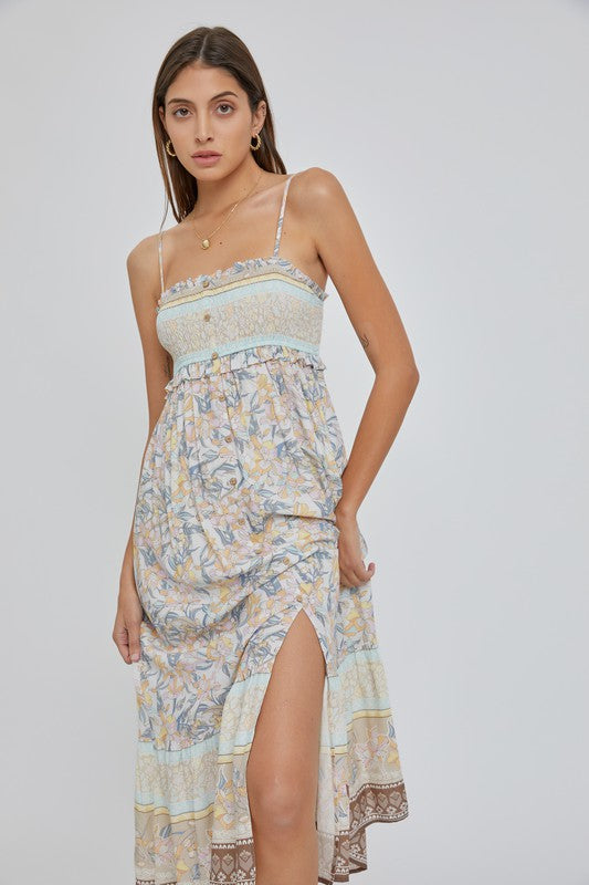 Load image into Gallery viewer, SMOCKED PRINT MAXI DRESS
