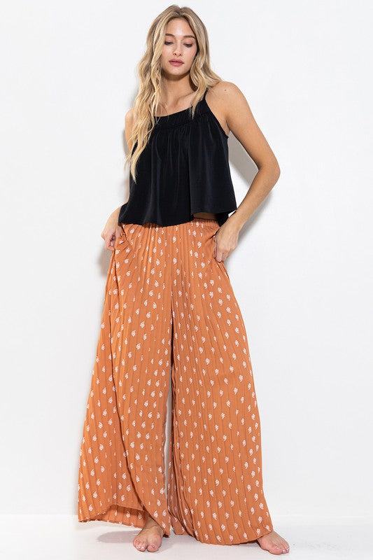 GEOMETRIC PRINT WIDE LEG PANTS