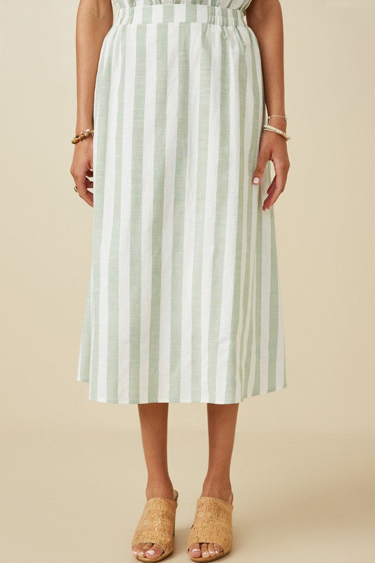 SAGE STRIPED MIDI SKIRT