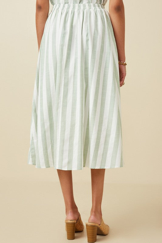 SAGE STRIPED MIDI SKIRT