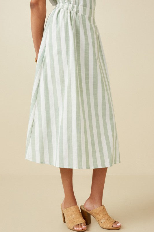 SAGE STRIPED MIDI SKIRT