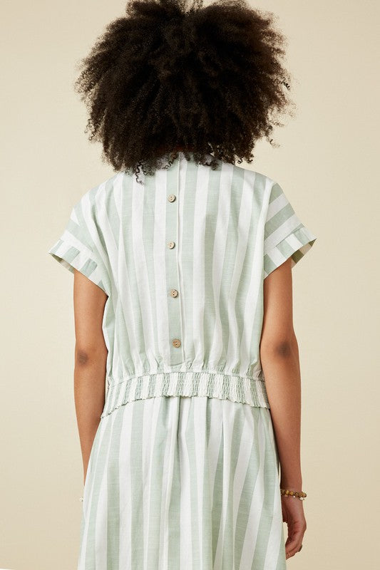 SAGE BUTTON BACK STRIPED TOP