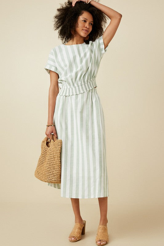 SAGE STRIPED MIDI SKIRT