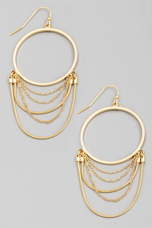 CIRCLE CUTOUT CHAIN DROP EARRINGS - GOLD