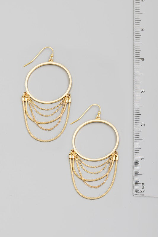 CIRCLE CUTOUT CHAIN DROP EARRINGS - GOLD