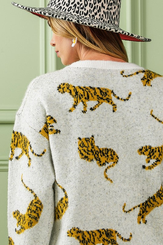 BIBI TIGER PATTERN LONG SLEEVE SWEATER - LAST RESTOCK