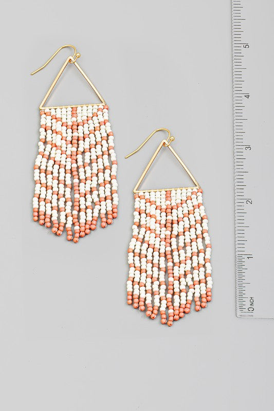 TRIANGLE SEED BEAD EARRINGS - CORAL