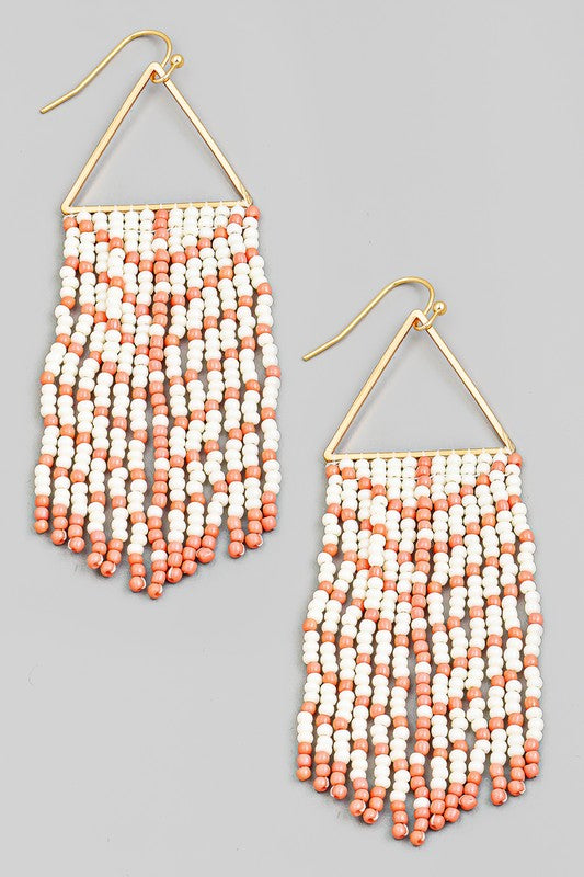 TRIANGLE SEED BEAD EARRINGS - CORAL