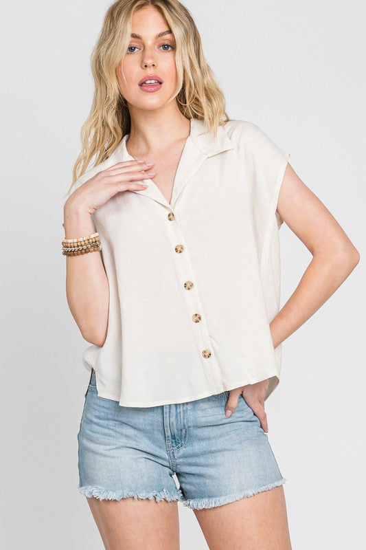LINEN COLLARED BUTTON DOWN TOP