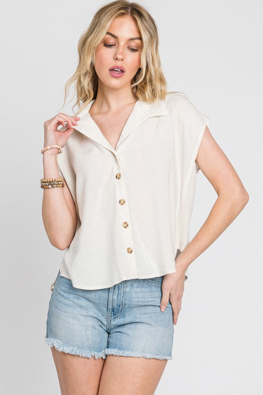 LINEN COLLARED BUTTON DOWN TOP