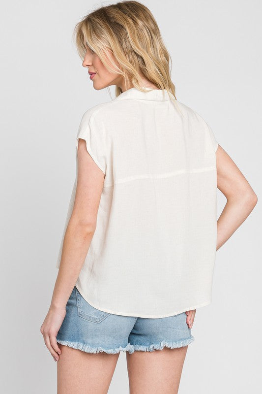 LINEN COLLARED BUTTON DOWN TOP